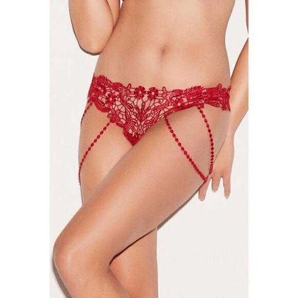 NIB Red Beaded Lace V-String Small: Sensual Elegance NIB - Picture 6 of 7